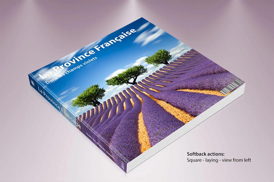 Softback softcover book Photoshop actions - square, top left view
