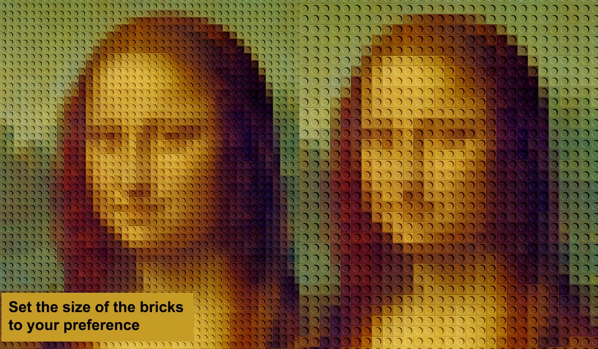 Picture of Mona Lisa converted to lego bricks using the PanosFX "Bricks" Photoshop actions