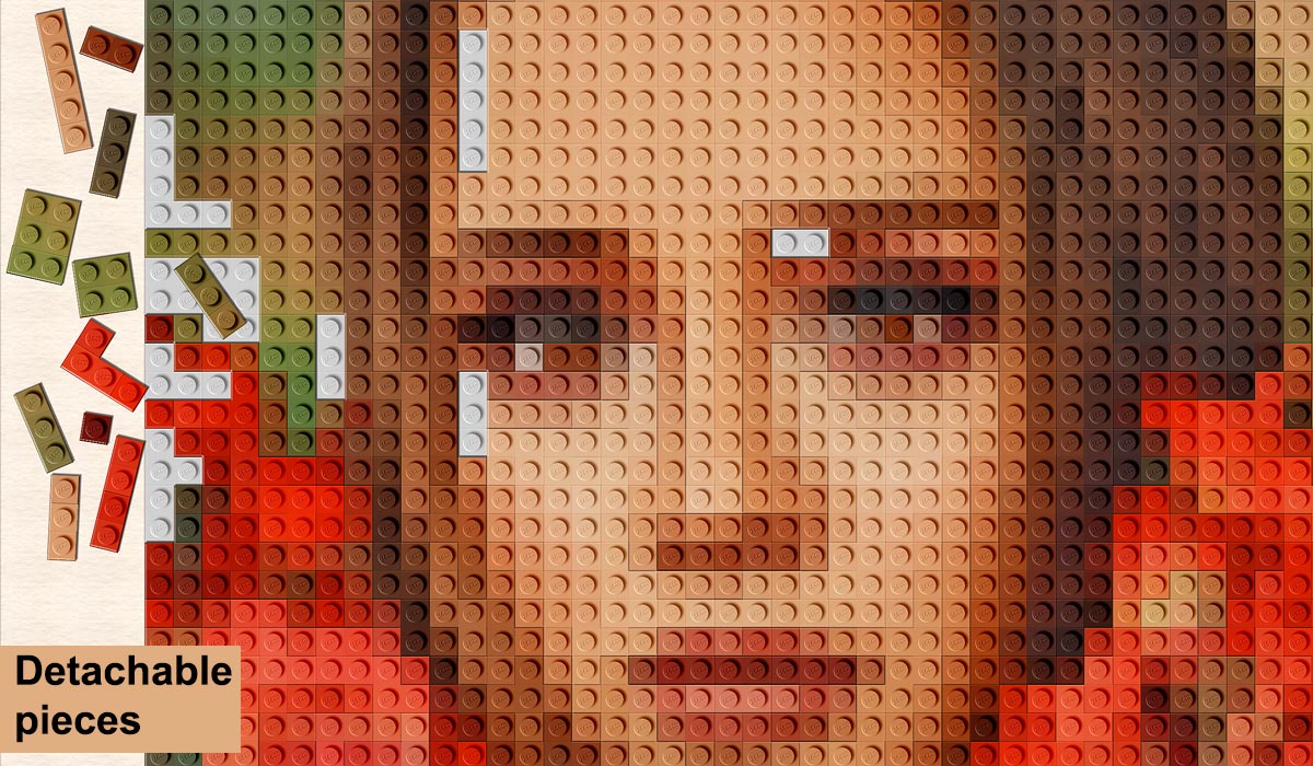 Picture of a woman converted to lego bricks using the PanosFX "Bricks" Photoshop actions