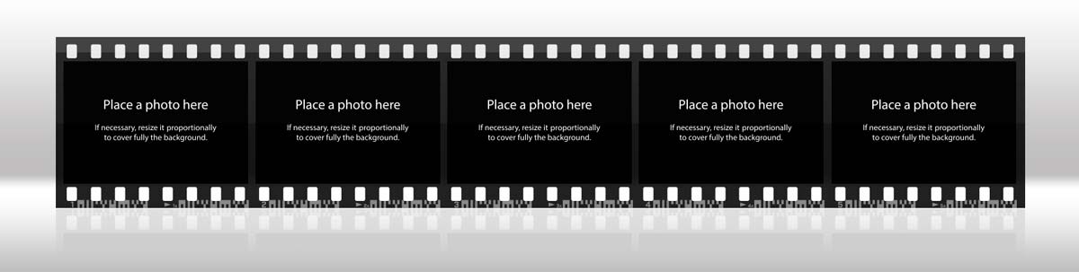 horizontal reflected filmstrip with 5 photos