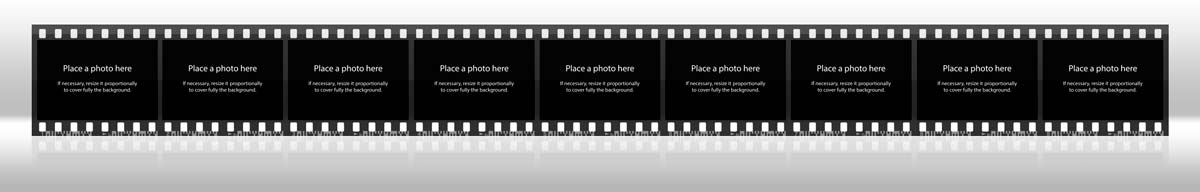 horizontal reflected filmstrip with 9 photos
