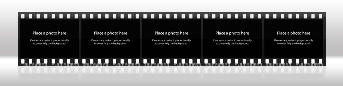 horizontal reflected filmstrip with 5 photos