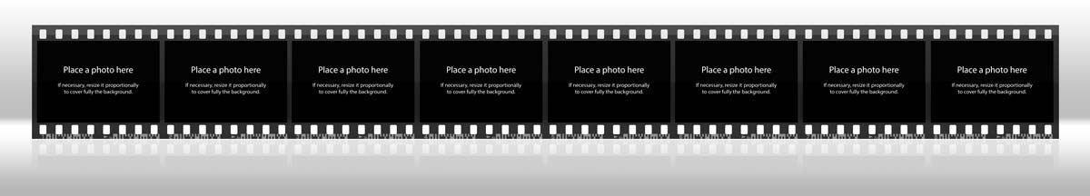 horizontal reflected filmstrip with 8 photos