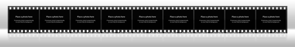horizontal reflected filmstrip with 9 photos