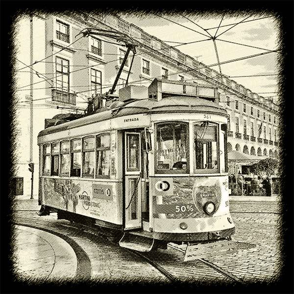 Photoshop Engraving of a tram