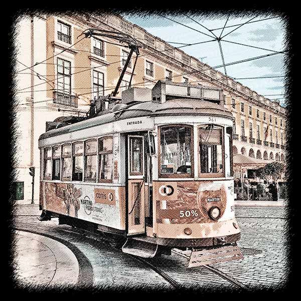 Photoshop Color Engraving of a tram