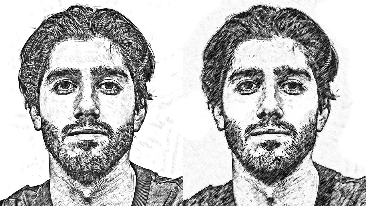 Photoshop sketch of a young man - two versions
