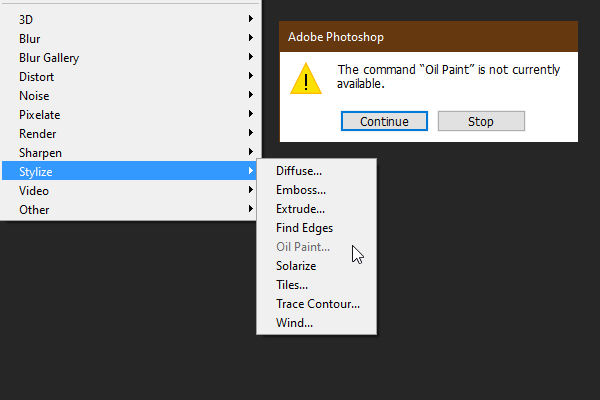 Photoshop CC Oil Paint filter not working