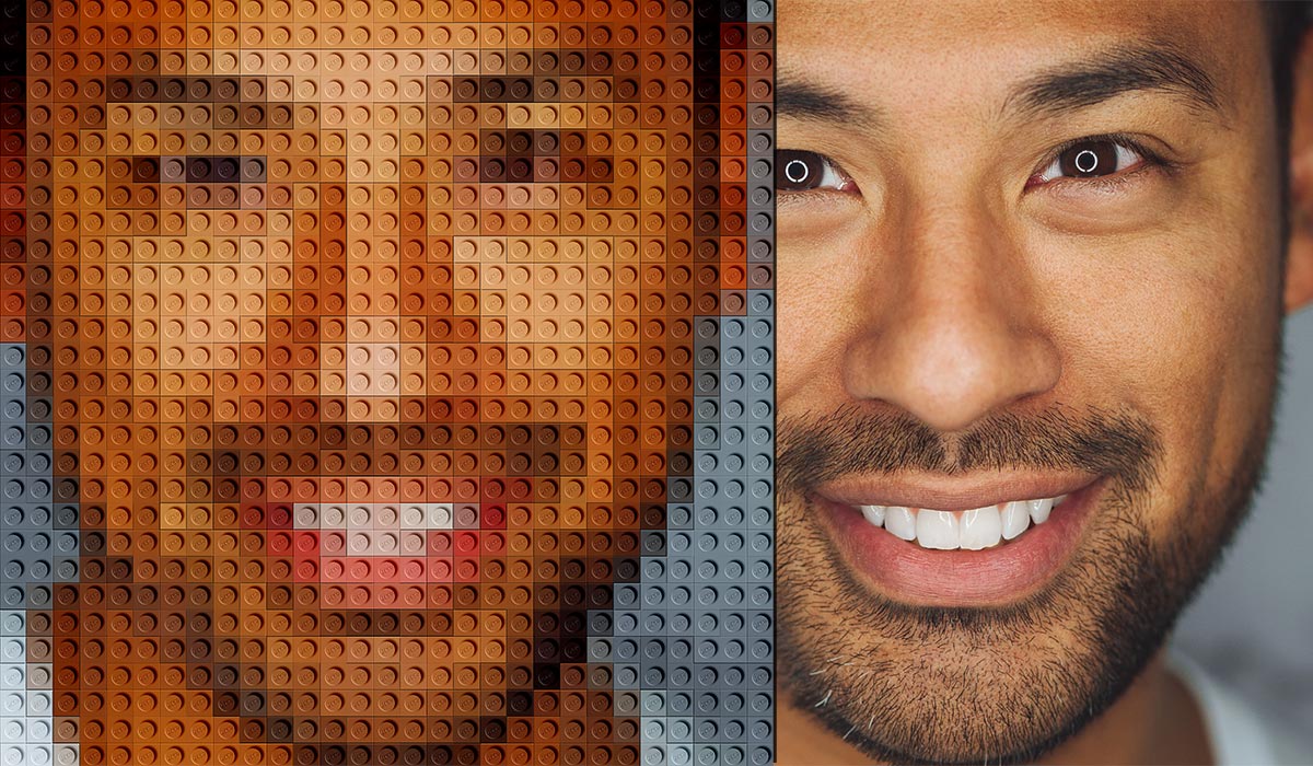 Picture of a man converted to lego bricks using the PanosFX "Bricks" Photoshop actions