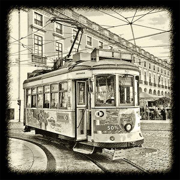 Photoshop Engraving of a tram
